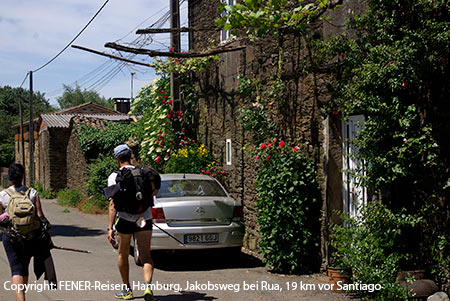 Der Jakobsweg bei Rua beim Kilometerstein 19 km